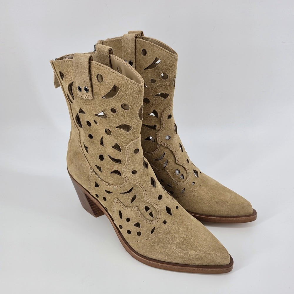 Dolce Vita Women Zenobi Bootie Suede Dark Taupe size 9 Laser Cut Western Heel - Picture 2 of 9